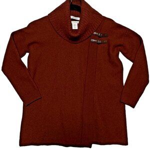 Ellen Tracy 100% Merino Wool Wrap Sweater w/ Buckle Closures Rust  Size S